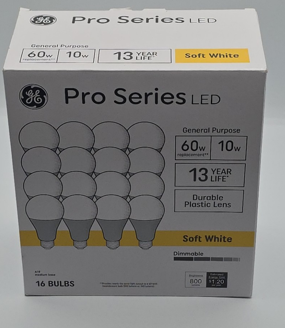 GE Pro Series A19 LED 60W Dimmable Soft White 16 Bulbs 800 Lumens - NEW